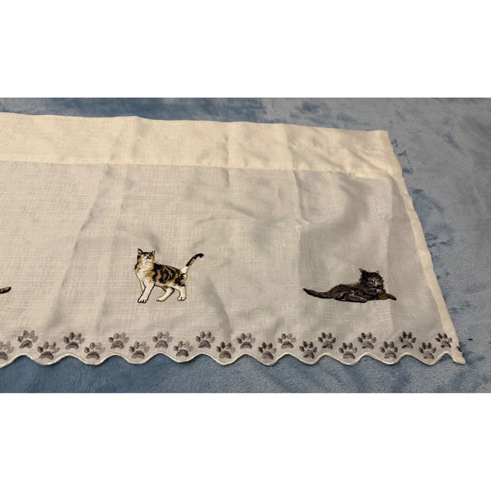 Unique Embroidered CATS window Valance Scalloped Paw Print Edges